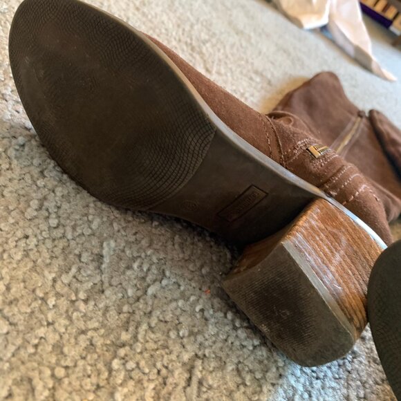 CROWN VINTAGE BROWN LEATHER OVER-THE-KNEE RIDING BOOTS - SIZE 7.5 - Picture 5 of 12